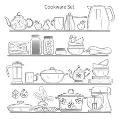 Set of drawn kitchenware