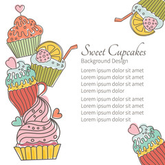 Vector illustration in cartoon style cupcakes