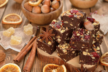 Fototapeta na wymiar Traditional Christmas chocolate fudge