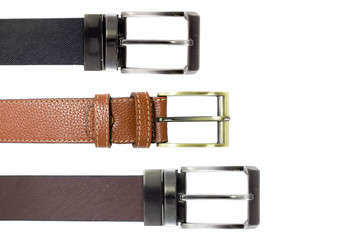 Men leather belt on white background.