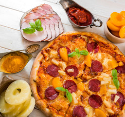 exotic pizza with pineapple and peach 