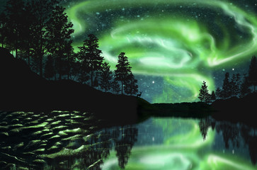 aurora borealis - obrazy, fototapety, plakaty