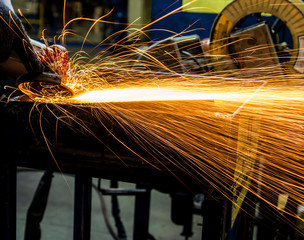 Angle grinder sparks close-up
