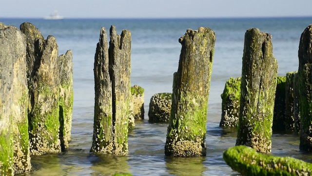  Buhnen am Ostseestrand in Ustka, Polen