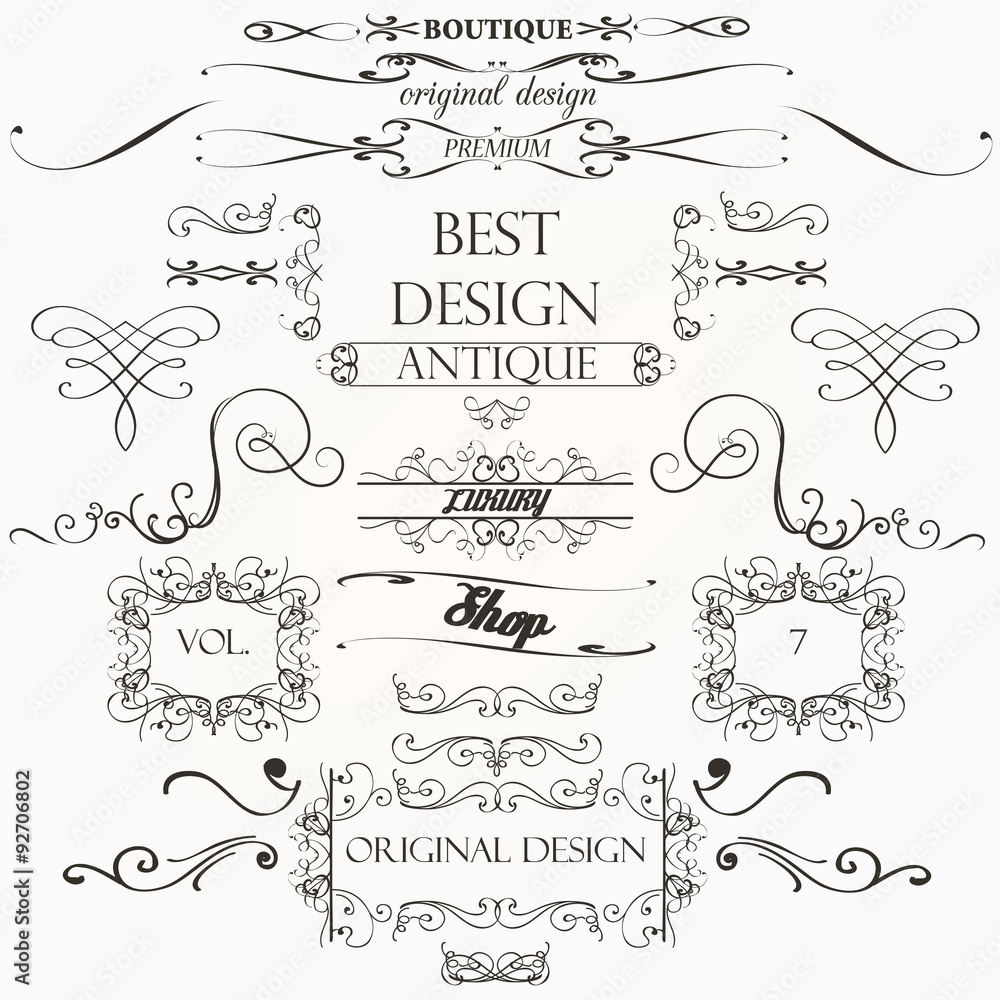 Poster set of vector calligraphic elements and page decorations
