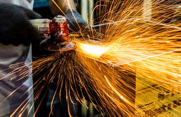 Angle grinder sparks close-up