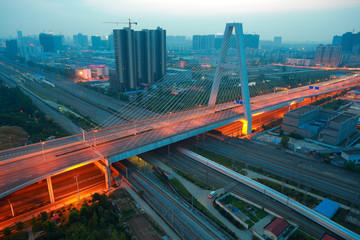 Fototapeta na wymiar Aerial view of city viaduct road night scene