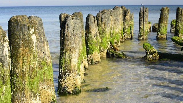  Buhnen am Ostseestrand in Ustka, Polen