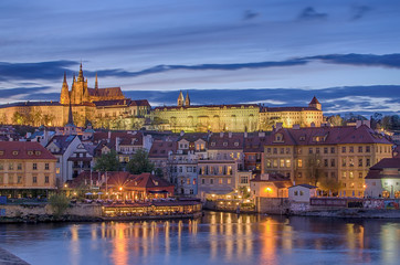 Castle of Prague (Czech Republic) and Vltava River in the sunset