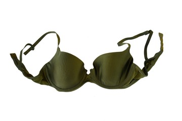 Female green bra isolated on contrast white