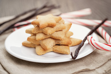 christmas cookies on rustic wood table
