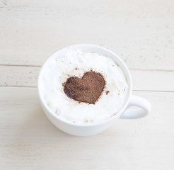 Latte Coffee Cup with Cocoa Heart Shape