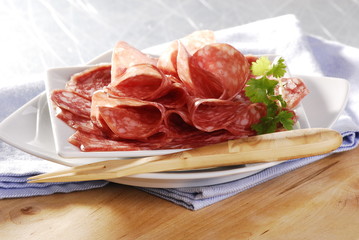 sausage sliced on a plate 