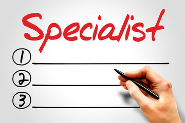 SPECIALIST blank list, business concept