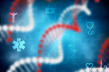 Digital illustration DNA structure in colour background