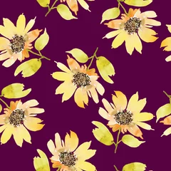 Foto auf Acrylglas Seamless flowers pattern. Watercolor. © Karma