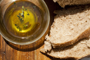 Rustic Wheat Bread with Olive OIl and Herbs for dipping