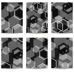 Set of six flyers. Geometric pattern. Black and grey.
