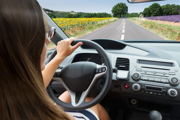 woman driving a car