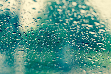 Natural water drops on glass