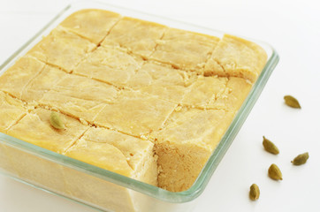 Mysore pak - traditional indian sweet made of chickpea flour, gh