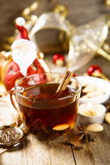 Scandinavian Christmas glogg drink with raisins and almond