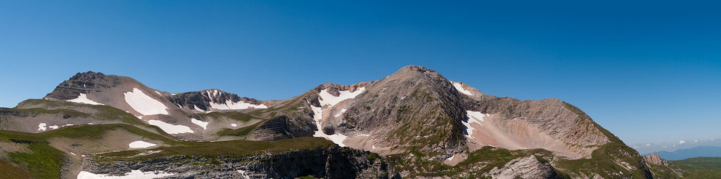 Top of the mountain Oshten. Lago-Naki plateau, Caucasus, Russia, summer. Panorama.