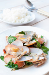 stir fried clams with roasted chili paste, Thai food