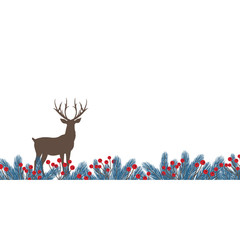 Wintry Fir Twigs Background with Reindeer