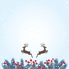 Wintry Christmas Background with Fir Twigs and Reindeers