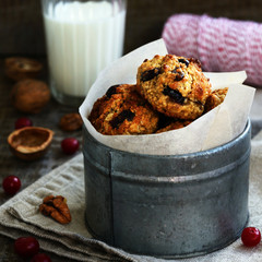 Homemade cereal cookies with nuts for breakfast