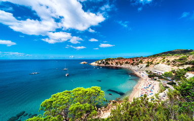 Fototapeta na wymiar Cala d'Hort beach of Ibiza. Balearic Islands