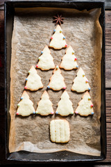 Freshly baked gingerbread cookies arranged as a Christmas tree