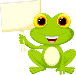 Obraz premium Cute frog cartoon with signboard 