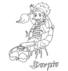 the children with animal zodiac and china horoscope hand drawing outline for coloring isolated on the white background.