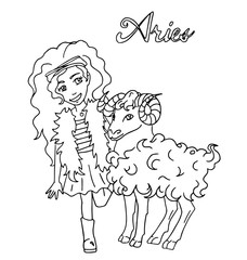 the children with animal zodiac and china horoscope hand drawing outline for coloring isolated on the white background.