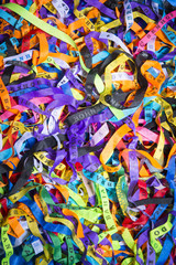 Fototapeta na wymiar Brazilian wish ribbons pile in a colorful full frame background