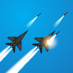 Fighter jets fired a missiles - obrazy, fototapety, plakaty