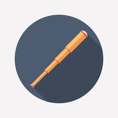 Retro spyglass flat round icon with long shadows.