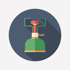 Portable gas burner flat round icon with long shadows.