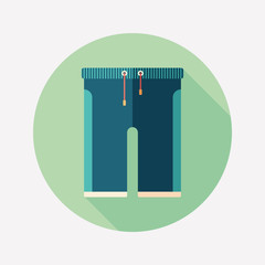 Colorful beach shorts flat round icon with long shadows.