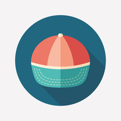 Beach cap flat round icon with long shadows.