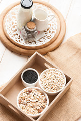 Healthy breakfast on the table close up