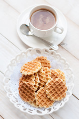 Breakfast with coffee and homemade waffles,shallow focus