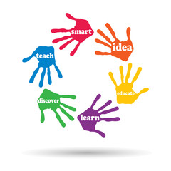 Vector conceptual circle hand print word cloud