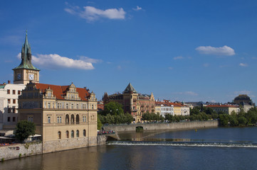 Fototapeta na wymiar Prague, Moldau river and Smetana museum