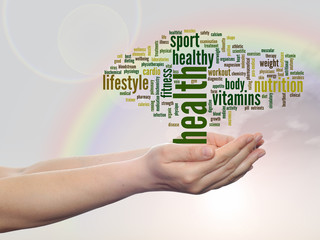 Conceptual health word cloud rainbow