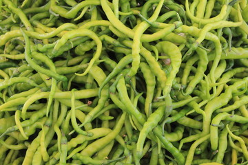 Many green pepper bitter on the table