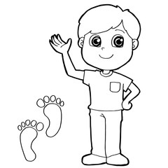 kid with paw print Coloring Page vector
