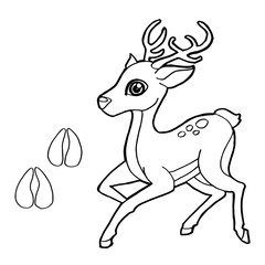 paw print with Deer Coloring Page vector
